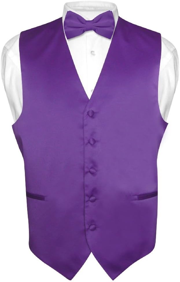 Men's Pink Dress Vest and Bow Tie Set - Solid Colour Waistcoat for Suits and Tuxedos - Small