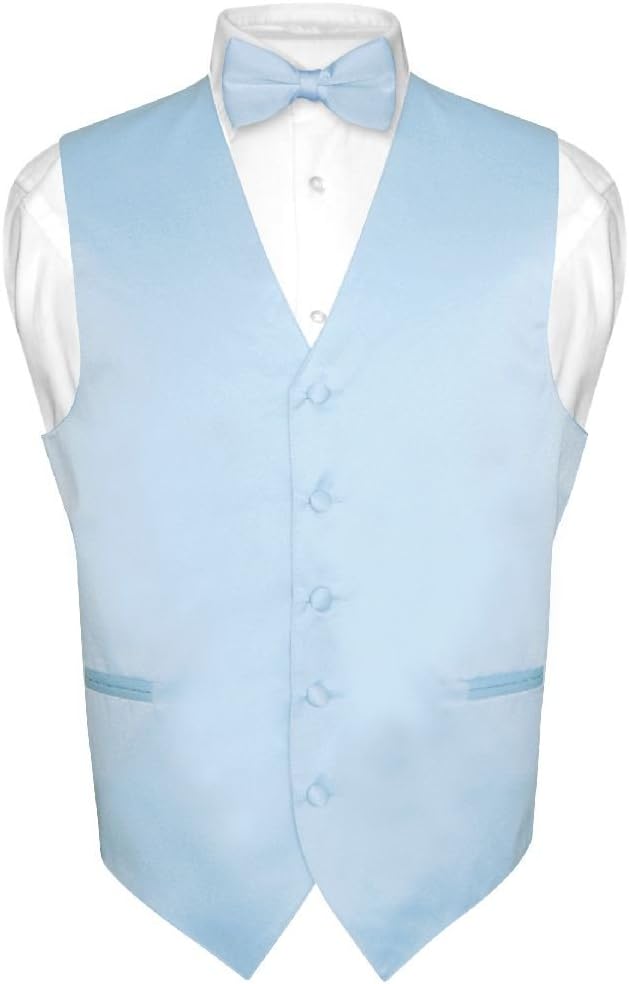 Men's Pink Dress Vest and Bow Tie Set - Solid Colour Waistcoat for Suits and Tuxedos - Small