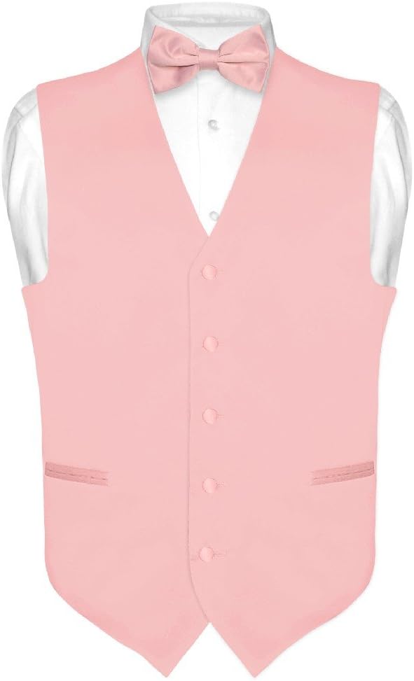 Men's Pink Dress Vest and Bow Tie Set - Solid Colour Waistcoat for Suits and Tuxedos - Small (9)