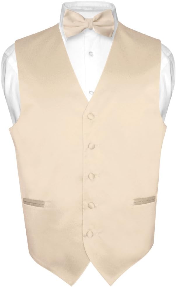 Men's Pink Dress Vest and Bow Tie Set - Solid Colour Waistcoat for Suits and Tuxedos - Small