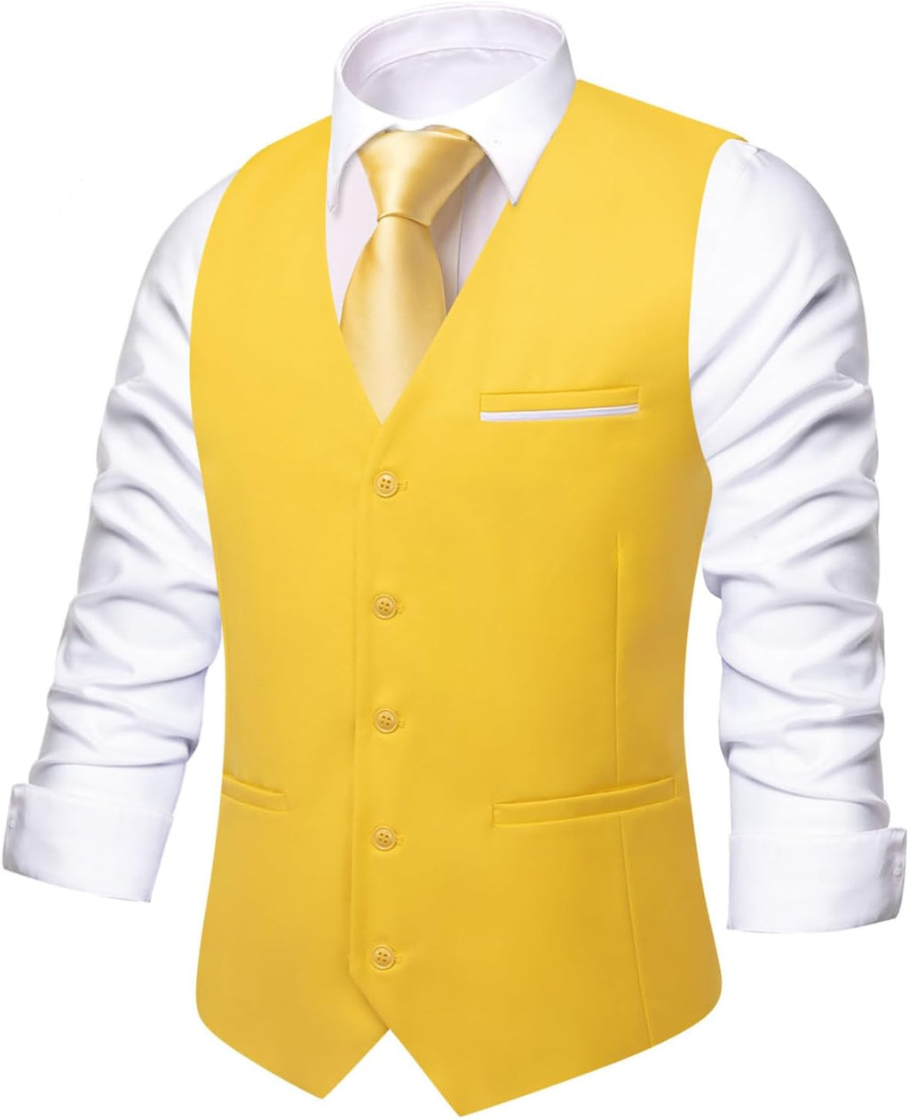 Men's Formal Suit Vest - Solid V-Neck Waistcoat with Three Pockets for Business and Weddings - Small