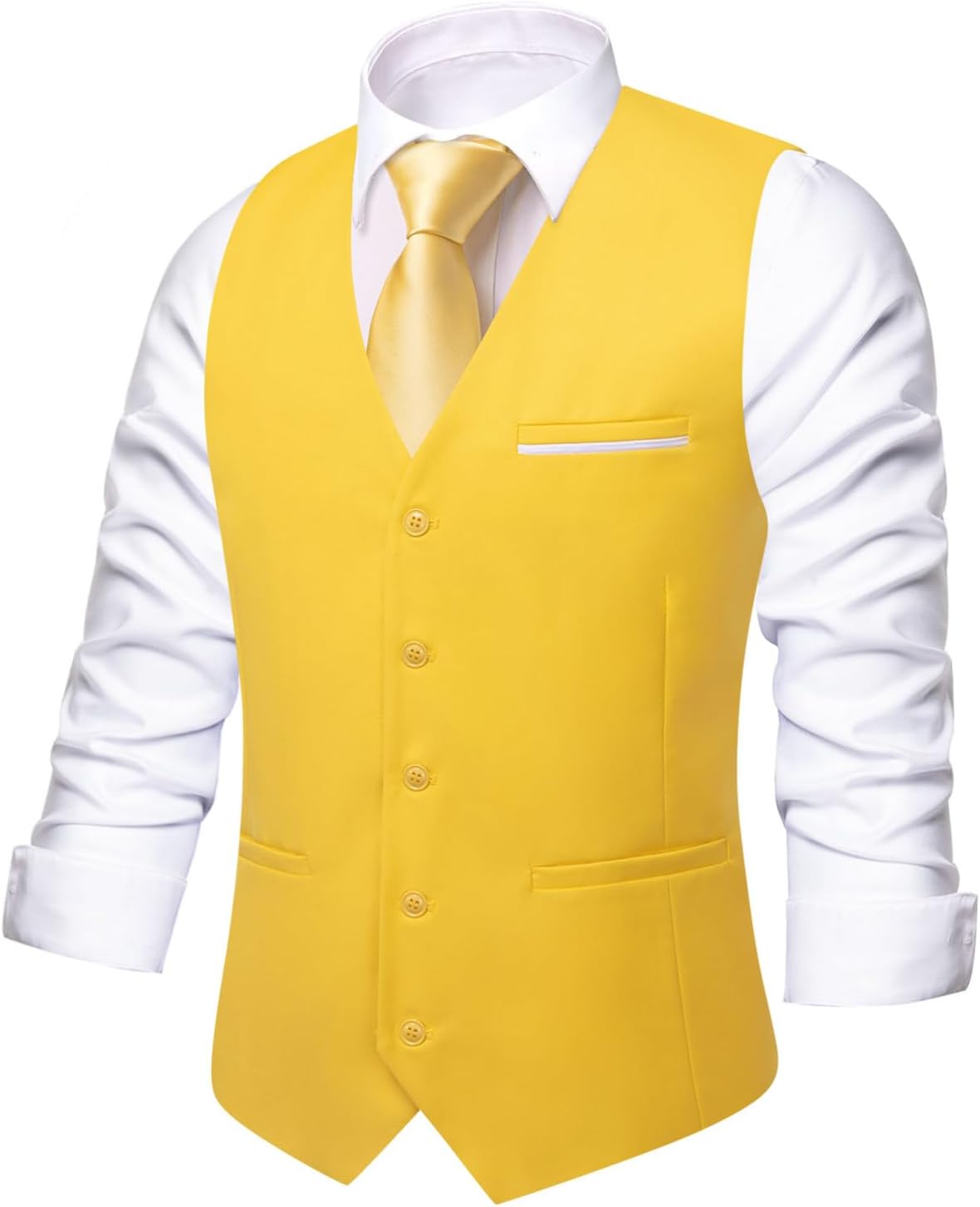 Men's Formal Suit Vest - Solid V-Neck Waistcoat with Three Pockets for Business and Weddings - Small