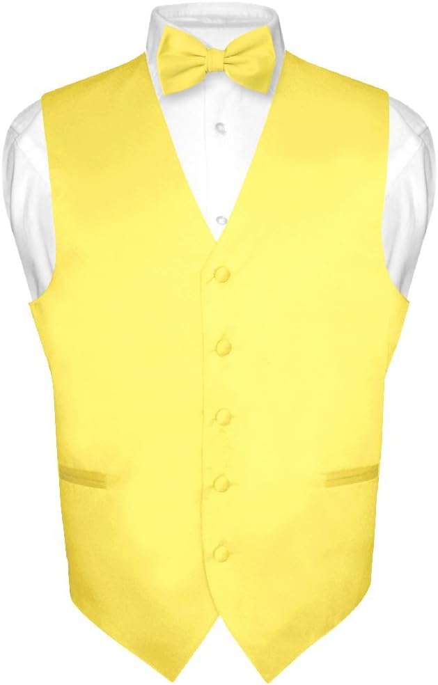 Men's Pink Dress Vest and Bow Tie Set - Solid Colour Waistcoat for Suits and Tuxedos - Small
