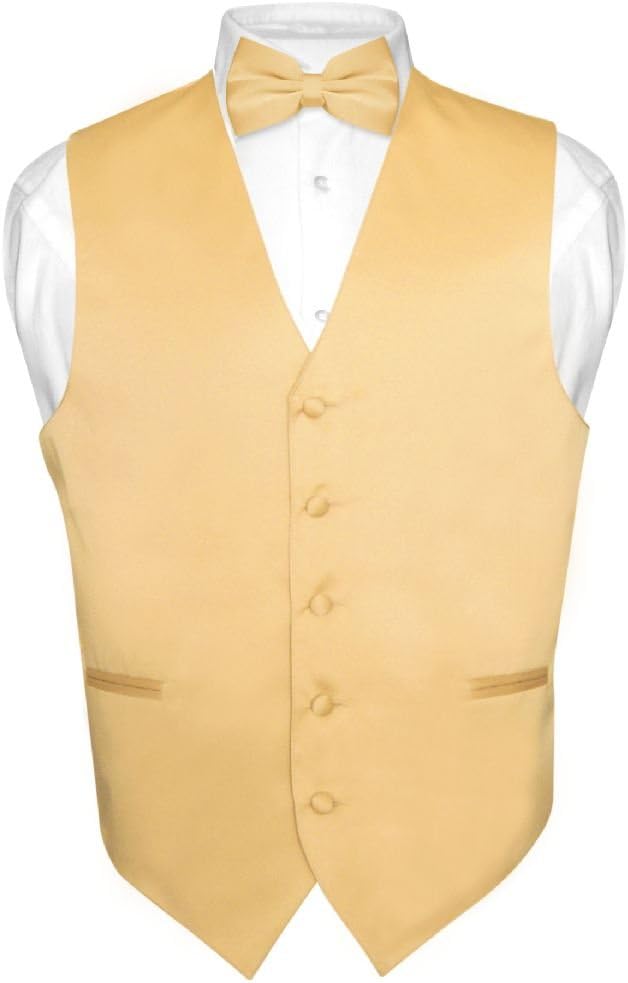 Men's Pink Dress Vest and Bow Tie Set - Solid Colour Waistcoat for Suits and Tuxedos - Small