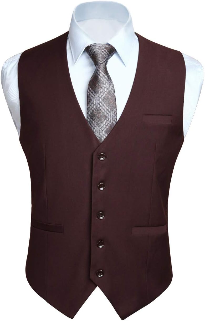 Men's Slim Fit Suit Vest - Three-Pocket Waistcoat for Business, Weddings, Prom and Tuxedo Wear - Large