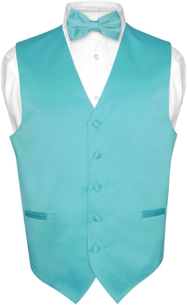 Men's Pink Dress Vest and Bow Tie Set - Solid Colour Waistcoat for Suits and Tuxedos - Small