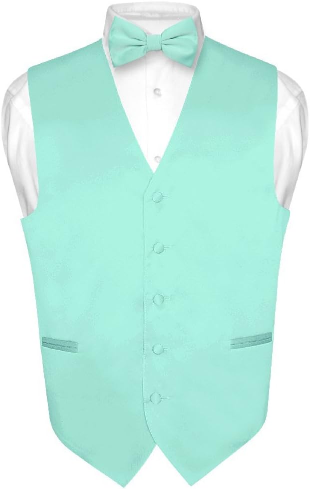 Men's Pink Dress Vest and Bow Tie Set - Solid Colour Waistcoat for Suits and Tuxedos - Small