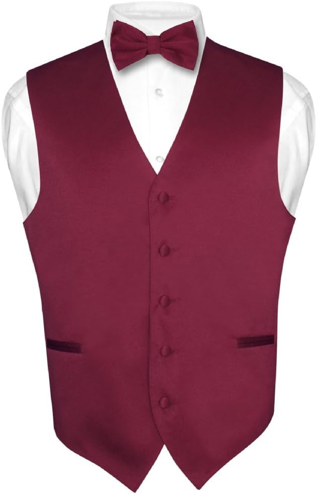 Men's Pink Dress Vest and Bow Tie Set - Solid Colour Waistcoat for Suits and Tuxedos - Small