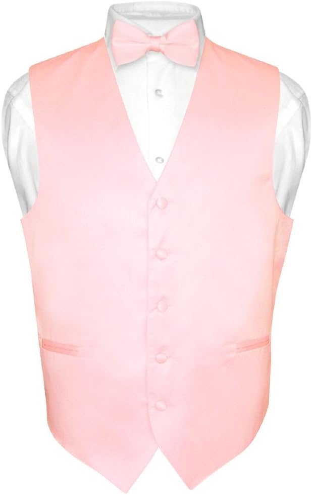 Men's Pink Dress Vest and Bow Tie Set - Solid Colour Waistcoat for Suits and Tuxedos - Small (11)