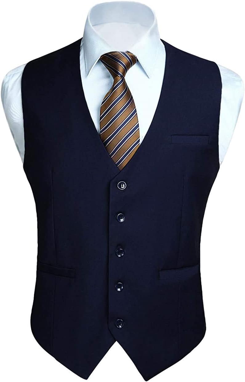 Men's Slim Fit Suit Vest - Three-Pocket Waistcoat for Business, Weddings, Prom and Tuxedo Wear - Large