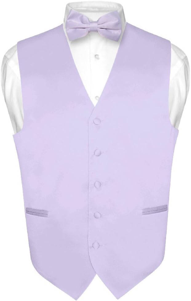 Men's Pink Dress Vest and Bow Tie Set - Solid Colour Waistcoat for Suits and Tuxedos - Small (12)