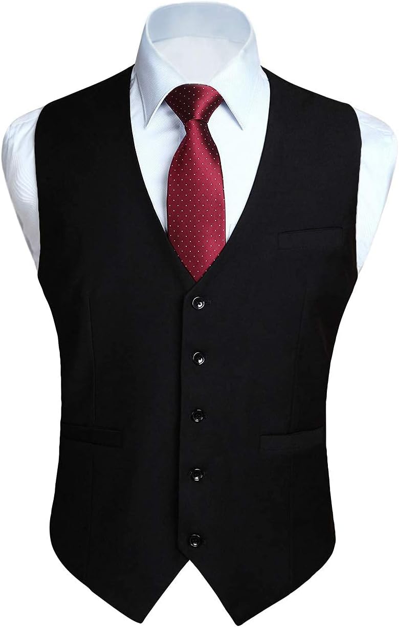 Men's Slim Fit Suit Vest - Three-Pocket Waistcoat for Business, Weddings, Prom and Tuxedo Wear - Small
