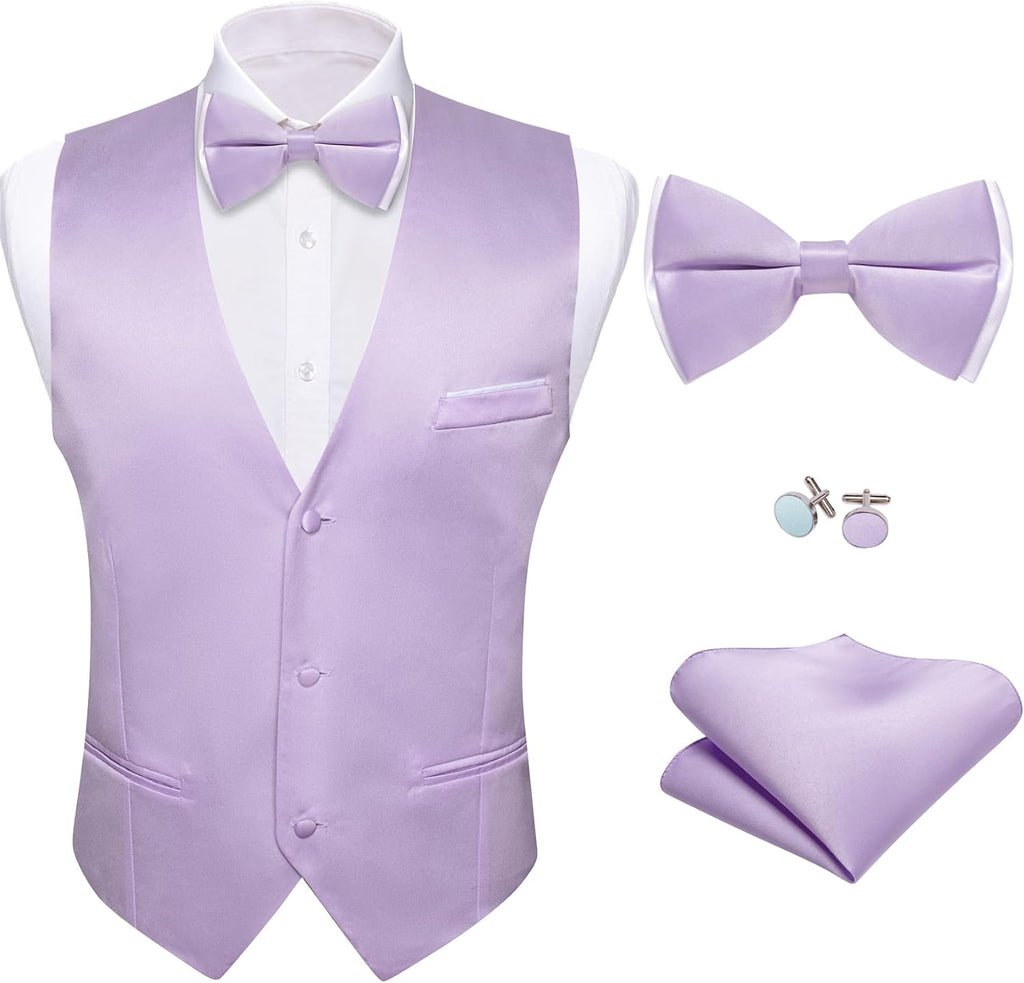Men's Suit Vest and Bow Tie Set - Four-Piece V-Neck Slim Fit Waistcoat for Weddings and Proms - Small