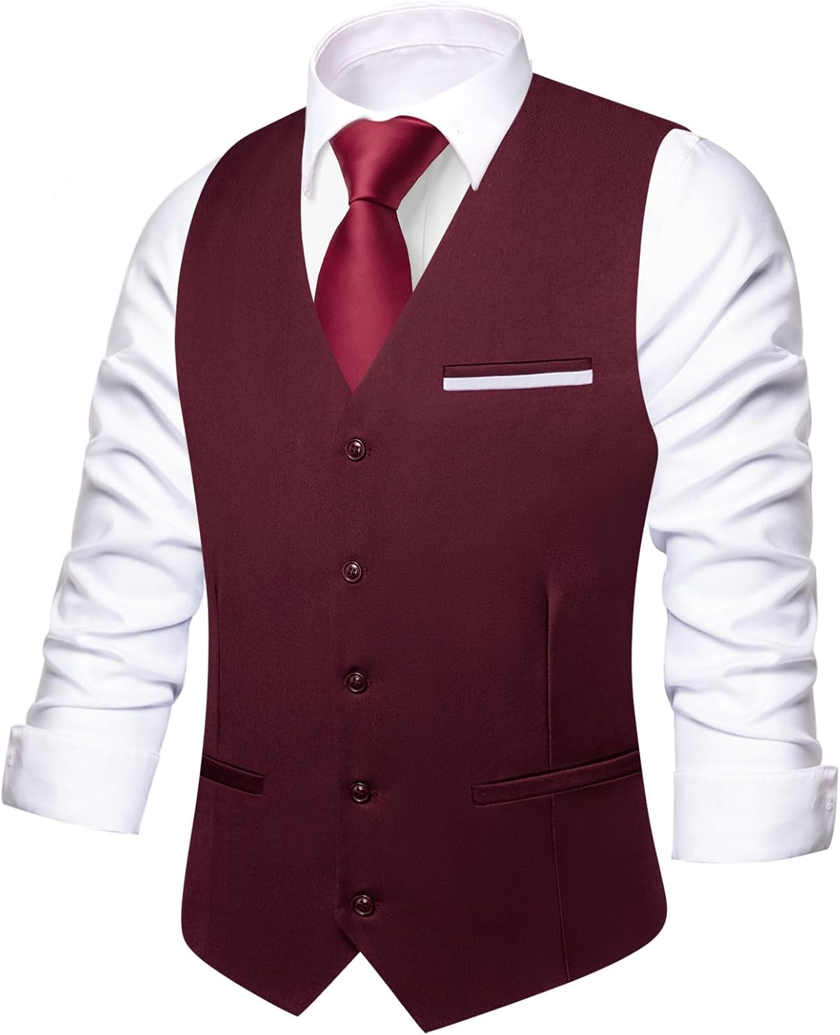 Men's Formal Suit Vest - Solid V-Neck Waistcoat with Three Pockets for Business and Weddings - Small