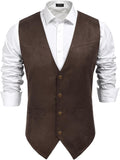 Men's Suede Western Vest - Slim Fit Cowboy Waistcoat with Two Pockets and Button Closure - Small