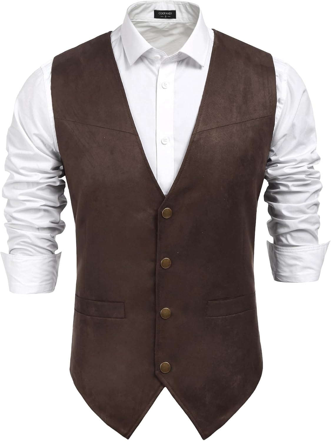 Men's Suede Western Vest - Slim Fit Cowboy Waistcoat with Two Pockets and Button Closure - Small