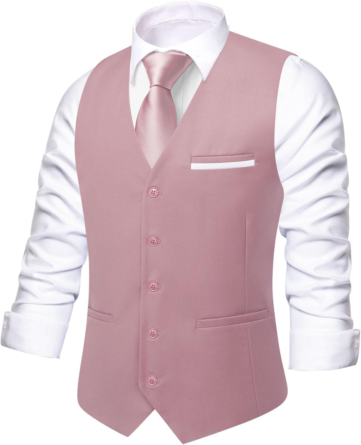 Men's Formal Suit Vest - Solid V-Neck Waistcoat with Three Pockets for Business and Weddings - Small