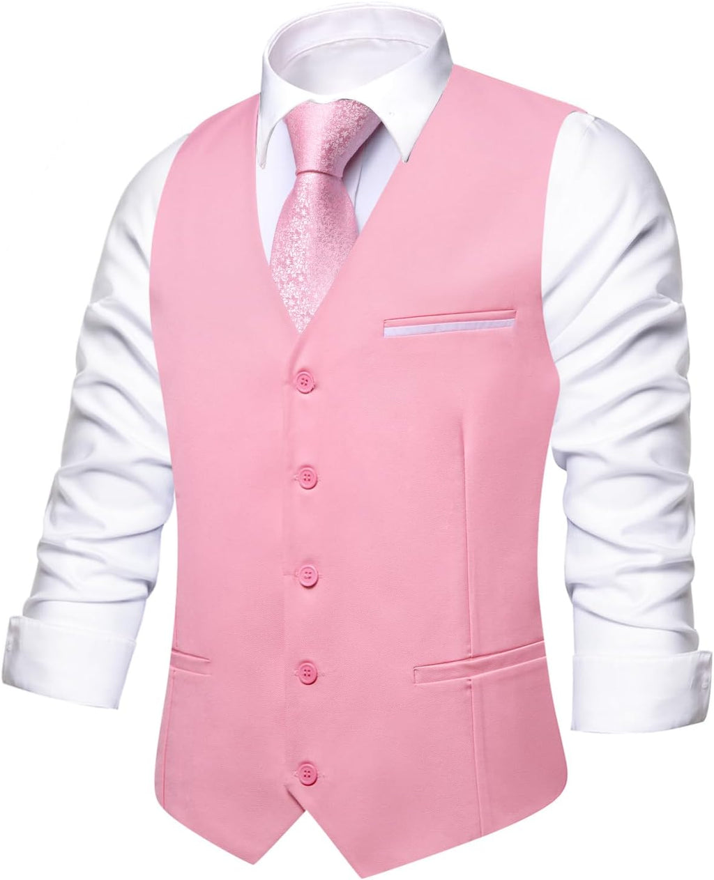 Men's Formal Suit Vest - Solid V-Neck Waistcoat with Three Pockets for Business and Weddings - Large