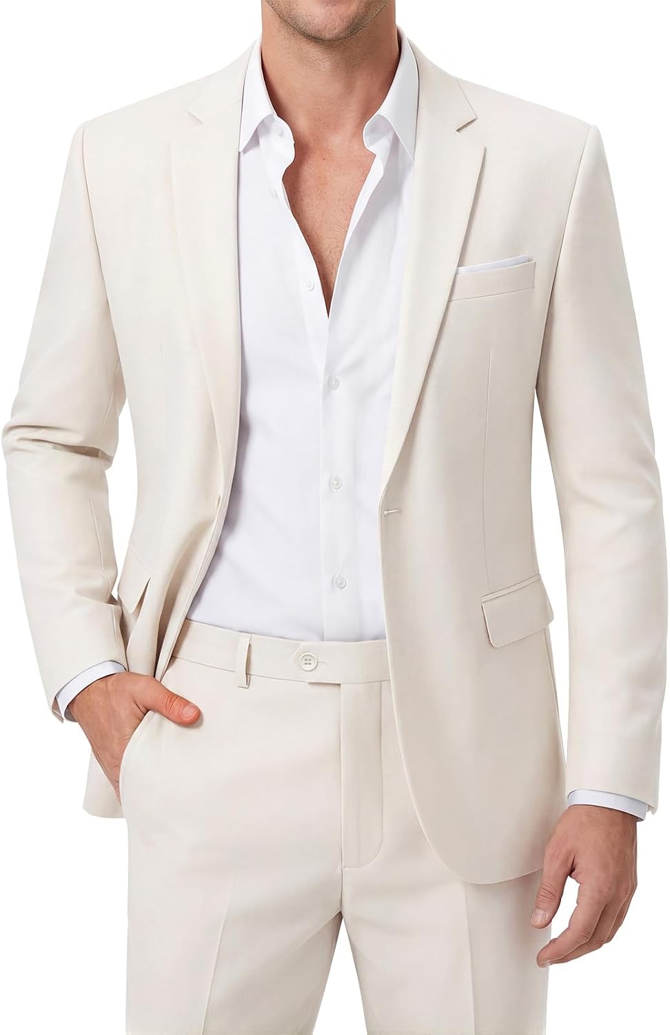 Men's Two-Piece Slim Fit Suit - One-Button Jacket and Trousers with Side Vents and Adjustable Waist - Small (10)