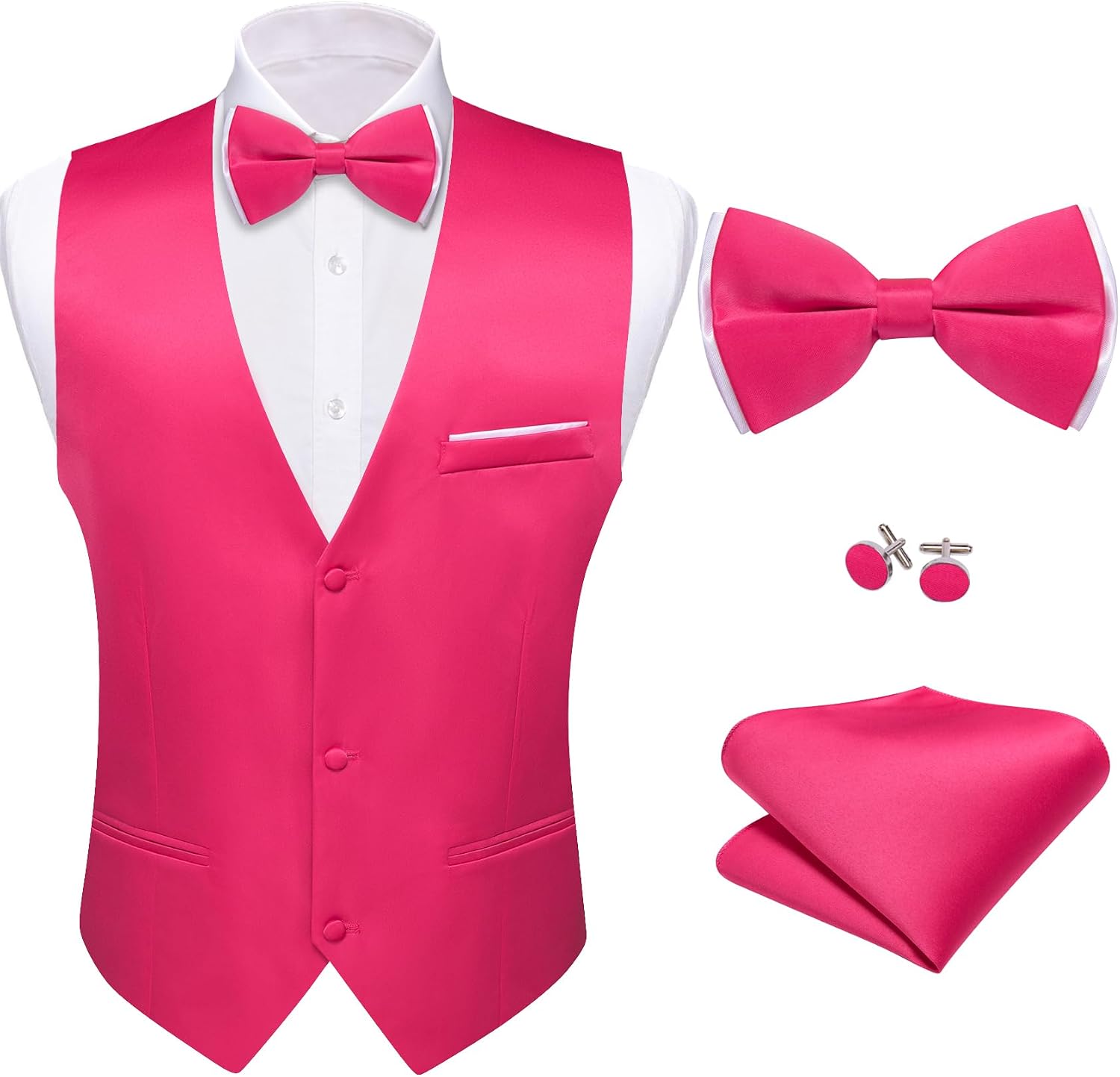 Men's Suit Vest and Bow Tie Set - Four-Piece V-Neck Slim Fit Waistcoat for Weddings and Proms - Medium