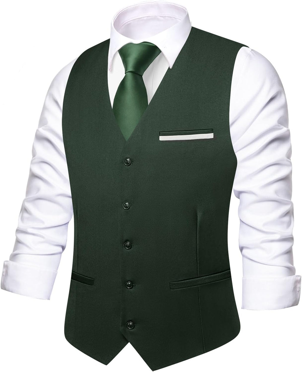Men's Formal Suit Vest - Solid V-Neck Waistcoat with Three Pockets for Business and Weddings - Large