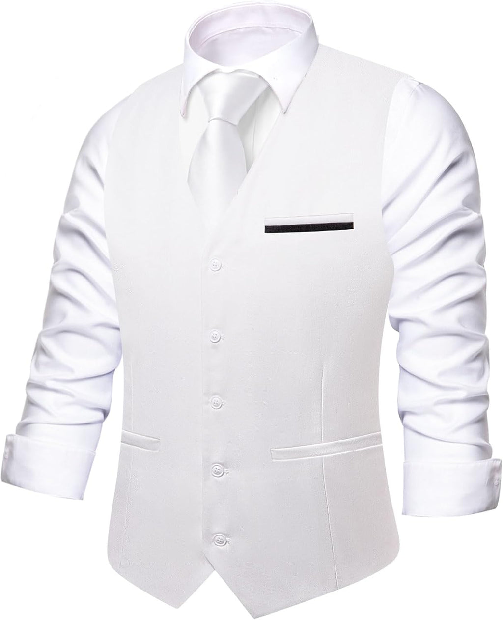 Men's Formal Suit Vest - Solid V-Neck Waistcoat with Three Pockets for Business and Weddings - Medium