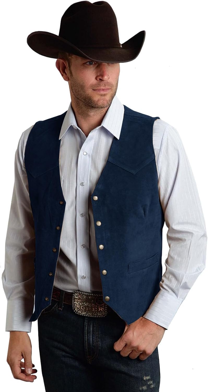 Men's Suede Leather Vest - Vintage Slim Fit Cowboy Waistcoat for Weddings, Proms and Dinners - Small