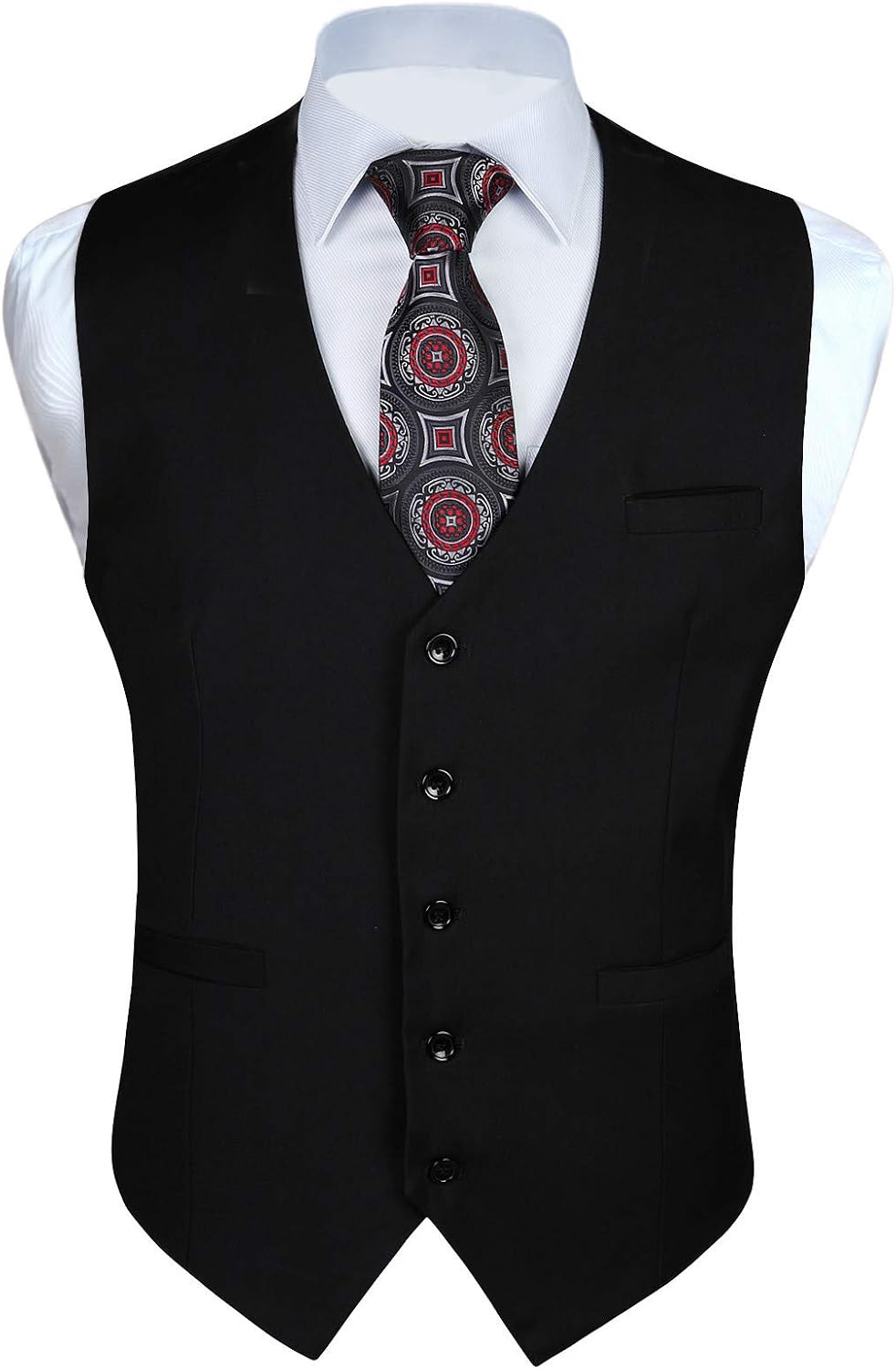 Men's Solid Colour Suit Vest - Business Formal Dress Waistcoat for Suits and Tuxedos - Small
