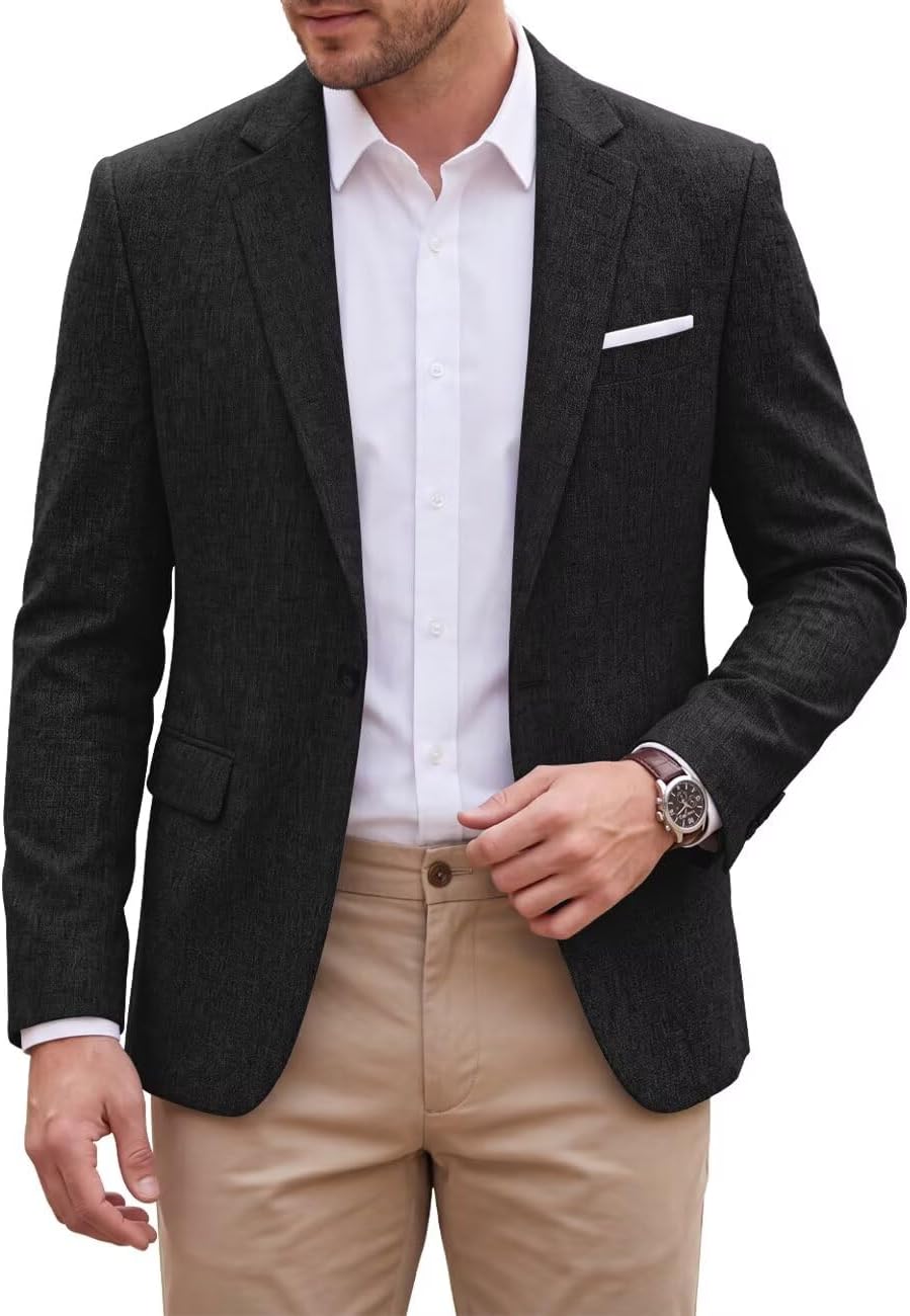 Men's Slim Fit Casual Blazer - Breathable One-Button Sport Coat with Lapel Collar and Pockets - Small