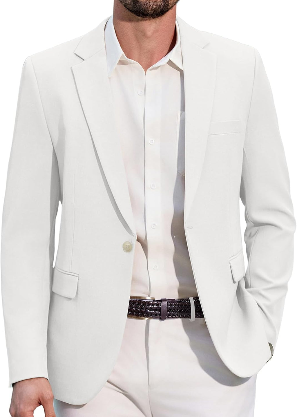 Men's One-Button Slim Fit Blazer - Notched Lapel Sport Coat with Double Vents for Weddings and Business - Brown