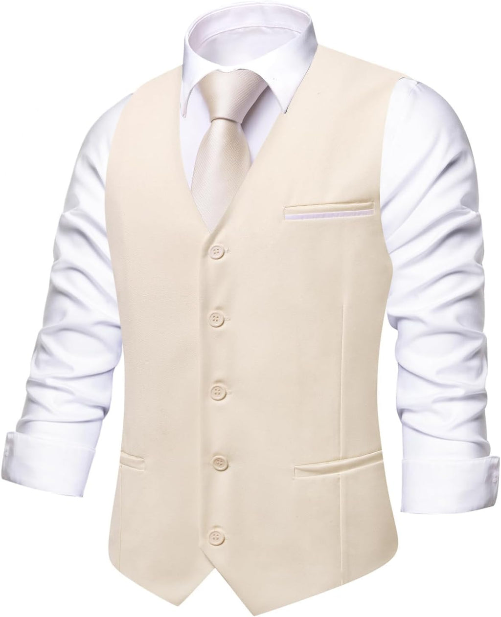 Men's Formal Suit Vest - Solid V-Neck Waistcoat with Three Pockets for Business and Weddings - Small