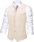 Men's Formal Suit Vest - Solid V-Neck Waistcoat with Three Pockets for Business and Weddings - Small