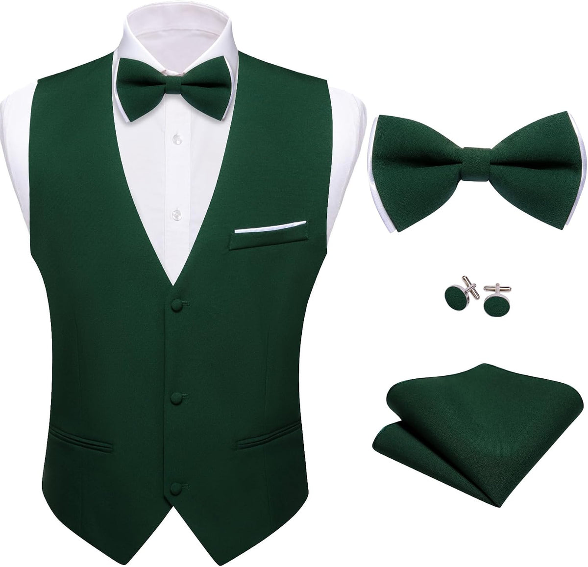 Men's Suit Vest and Bow Tie Set - Four-Piece V-Neck Slim Fit Waistcoat for Weddings and Proms - Small