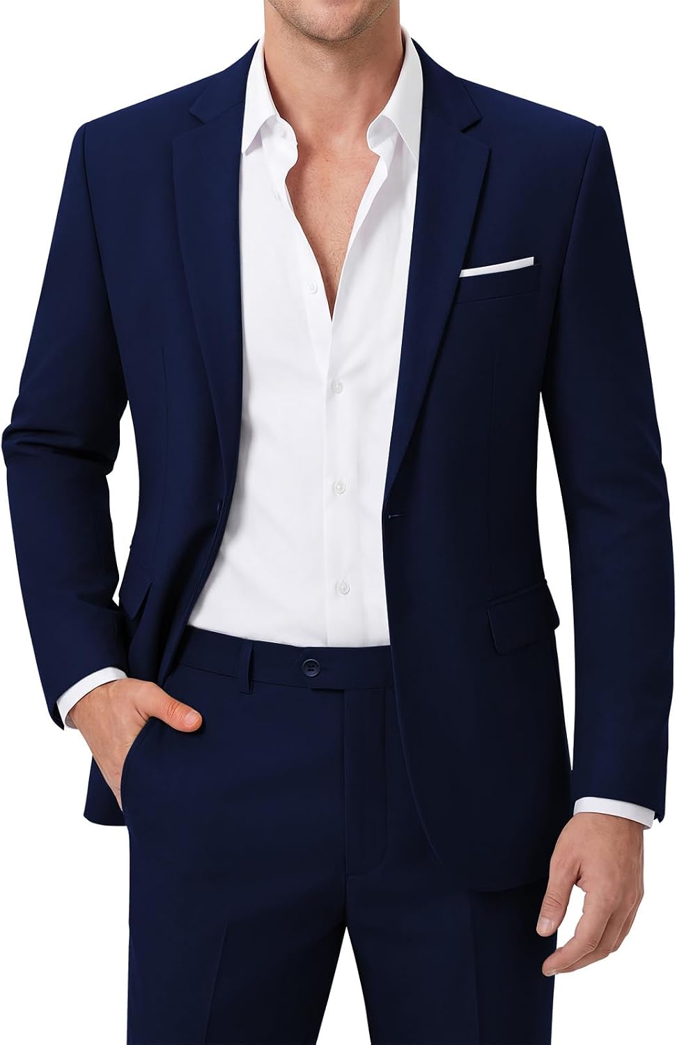 Men's Two-Piece Slim Fit Suit - One-Button Jacket and Trousers with Side Vents and Adjustable Waist - Small