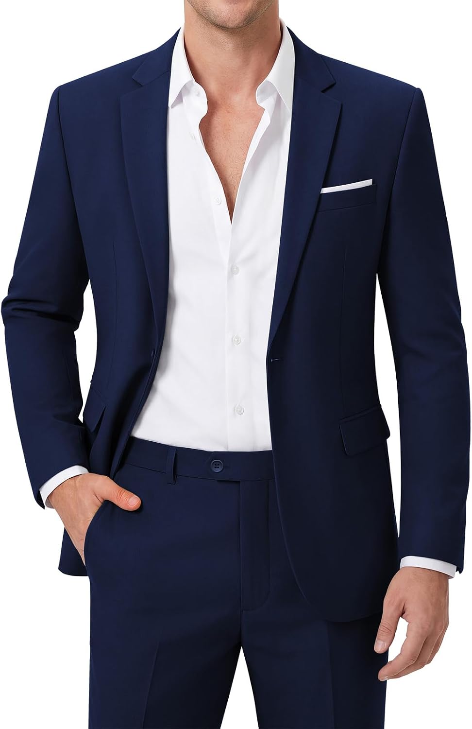Men's Two-Piece Slim Fit Suit - One-Button Jacket and Trousers with Side Vents and Adjustable Waist - Small