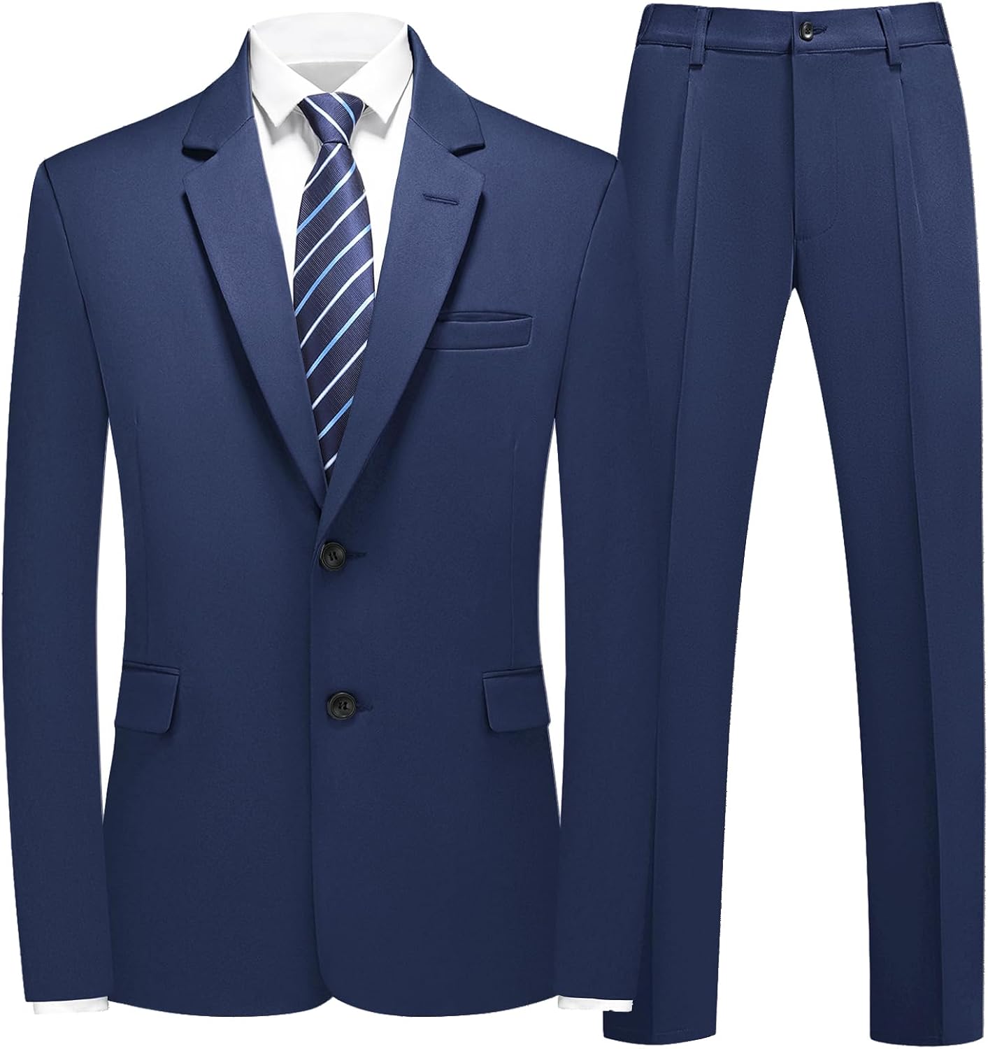 Men's Modern Fit Two-Piece Suit - Single-Breasted Notch Lapel Jacket with Flap and Chest Pockets - Small