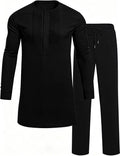 Men's African Dashiki Two-Piece Set - Long Sleeve Pleated Snap-Button Shirt and Matching Trousers - Small
