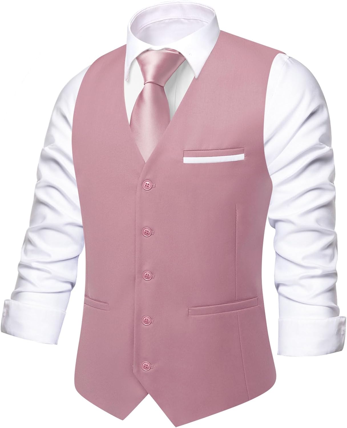 Men's Formal Suit Vest - Solid V-Neck Waistcoat with Three Pockets for Business and Weddings - Medium