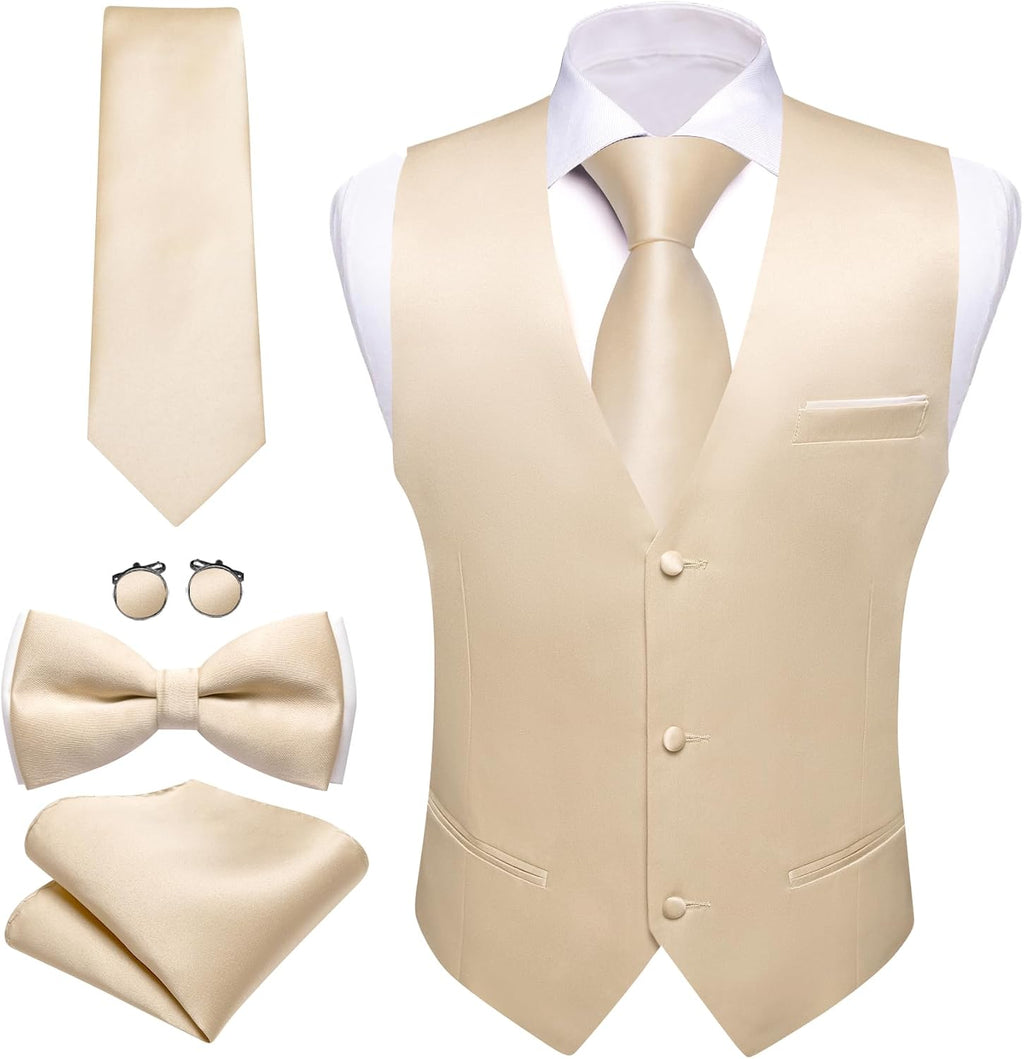 Men's Formal Suit Vest Set - Five-Piece Slim Fit V-Neck Waistcoat with Tie and Bow Tie - Large (24)