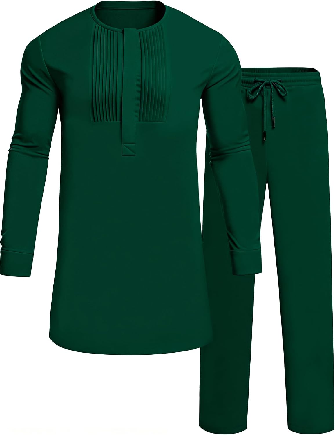 Men's African Dashiki Two-Piece Set - Long Sleeve Pleated Snap-Button Shirt and Matching Trousers - Small