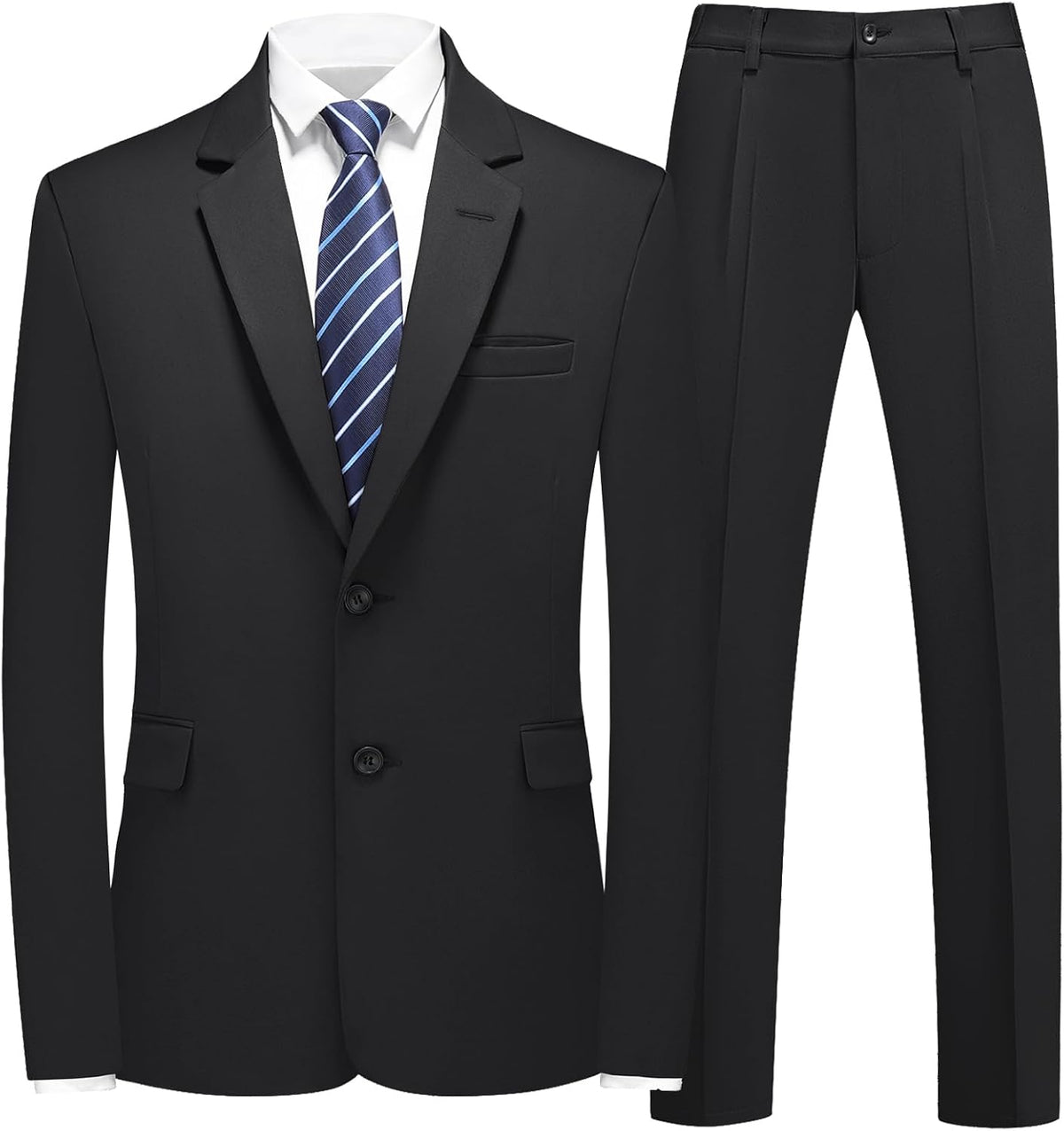 Men's Modern Fit Two-Piece Suit - Single-Breasted Notch Lapel Jacket with Flap and Chest Pockets - Small