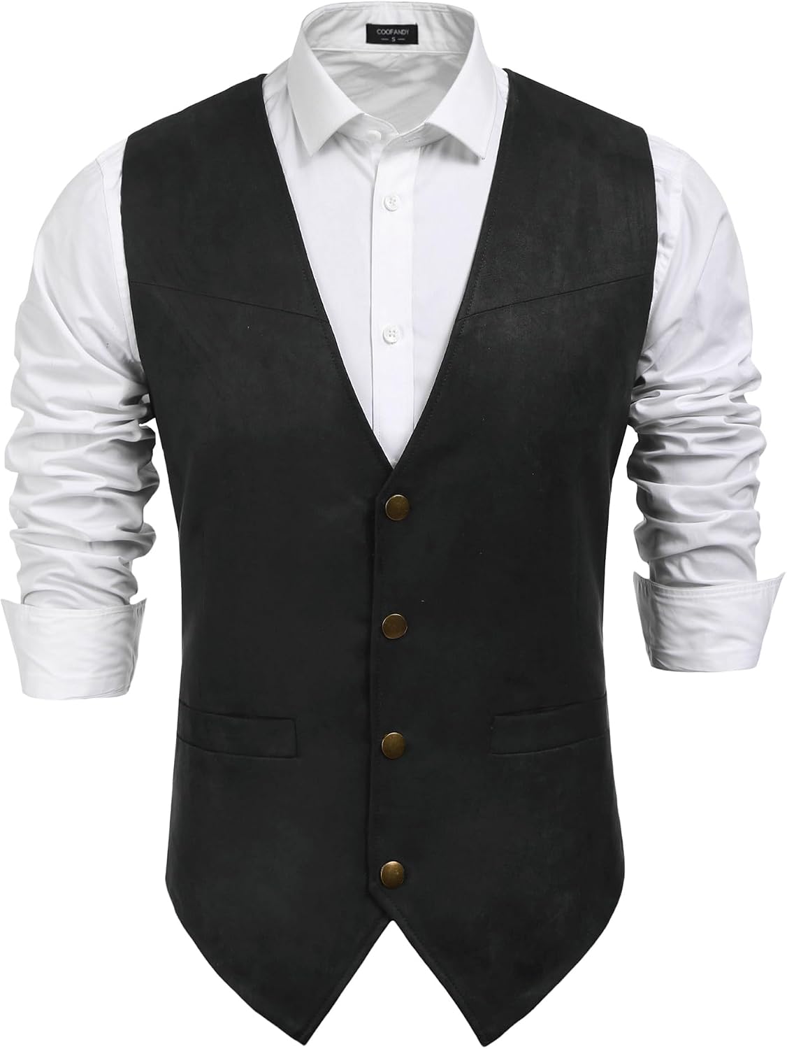 Men's Suede Western Vest - Slim Fit Cowboy Waistcoat with Two Pockets and Button Closure - Small