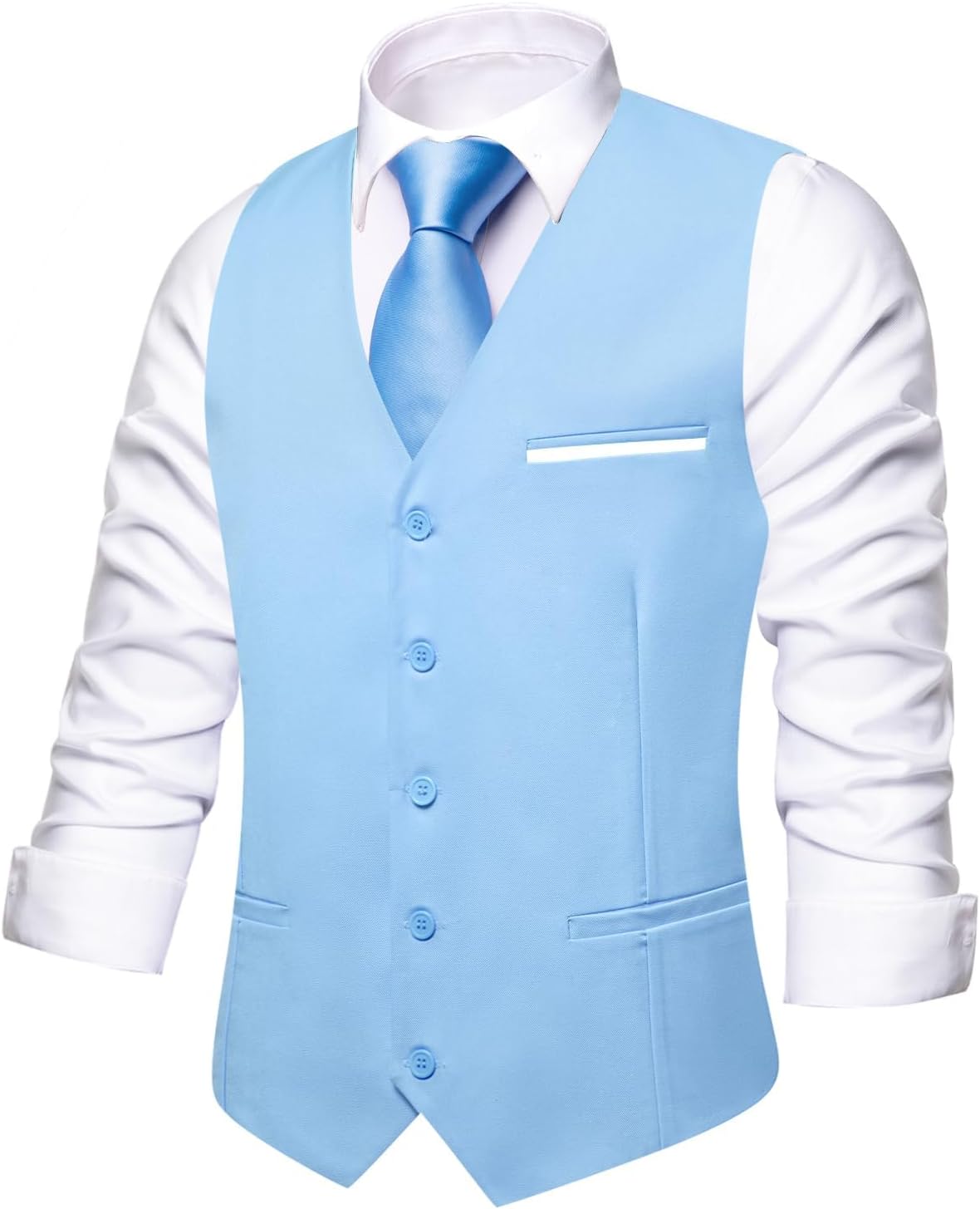 Men's Formal Suit Vest - Solid V-Neck Waistcoat with Three Pockets for Business and Weddings - Large