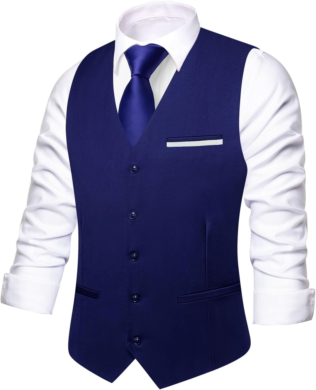 Men's Formal Suit Vest - Solid V-Neck Waistcoat with Three Pockets for Business and Weddings - Medium