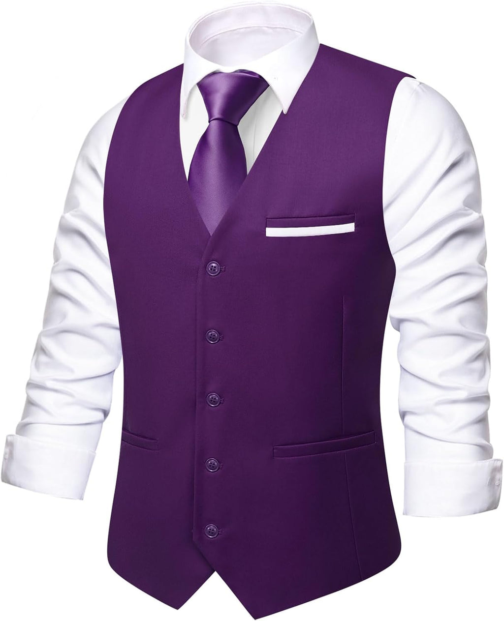 Men's Formal Suit Vest - Solid V-Neck Waistcoat with Three Pockets for Business and Weddings - Medium