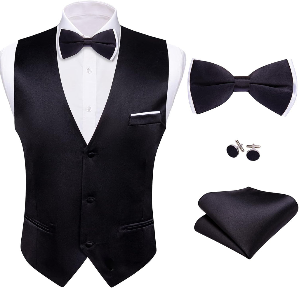 Men's Suit Vest and Bow Tie Set - Four-Piece V-Neck Slim Fit Waistcoat for Weddings and Proms - Small
