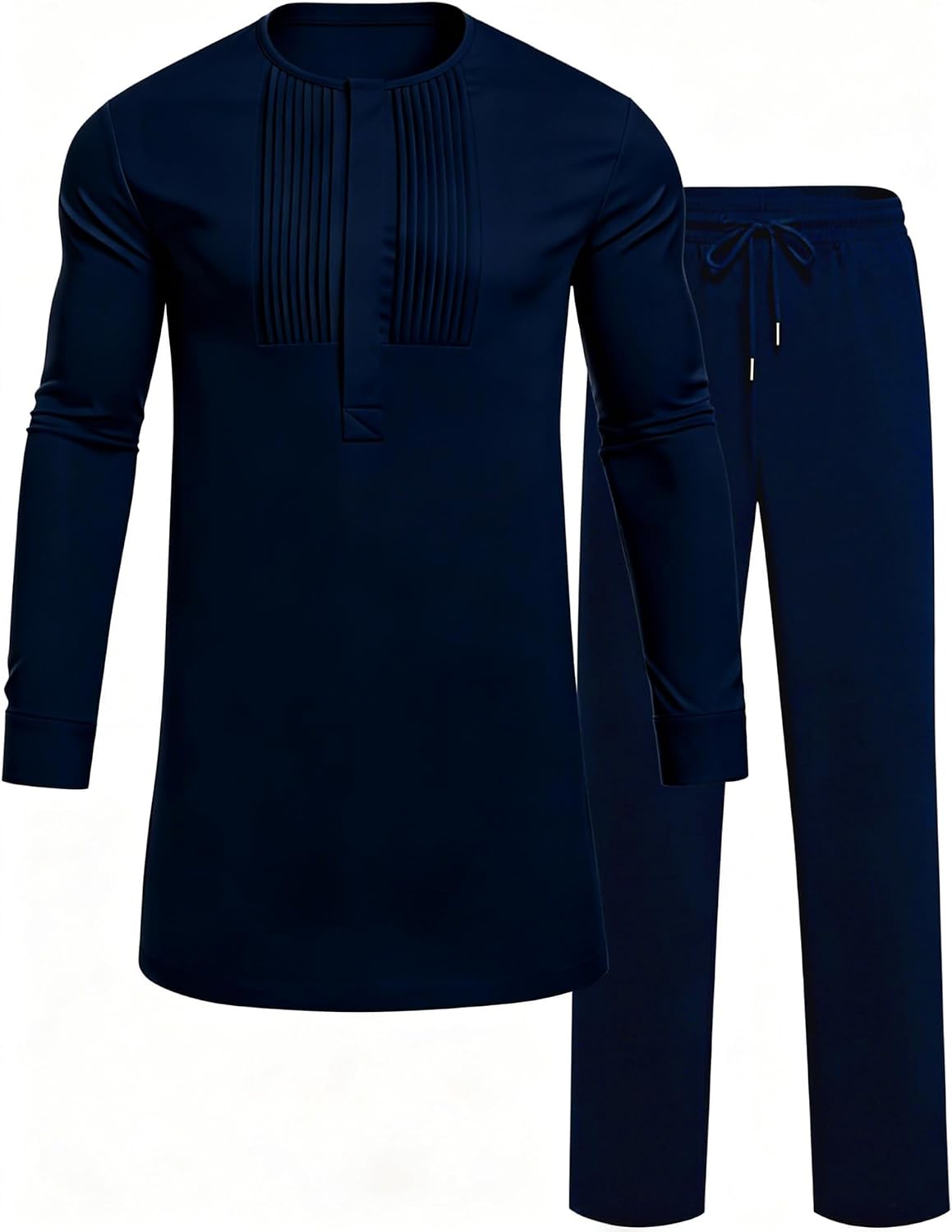 Men's African Dashiki Two-Piece Set - Long Sleeve Pleated Snap-Button Shirt and Matching Trousers - Small