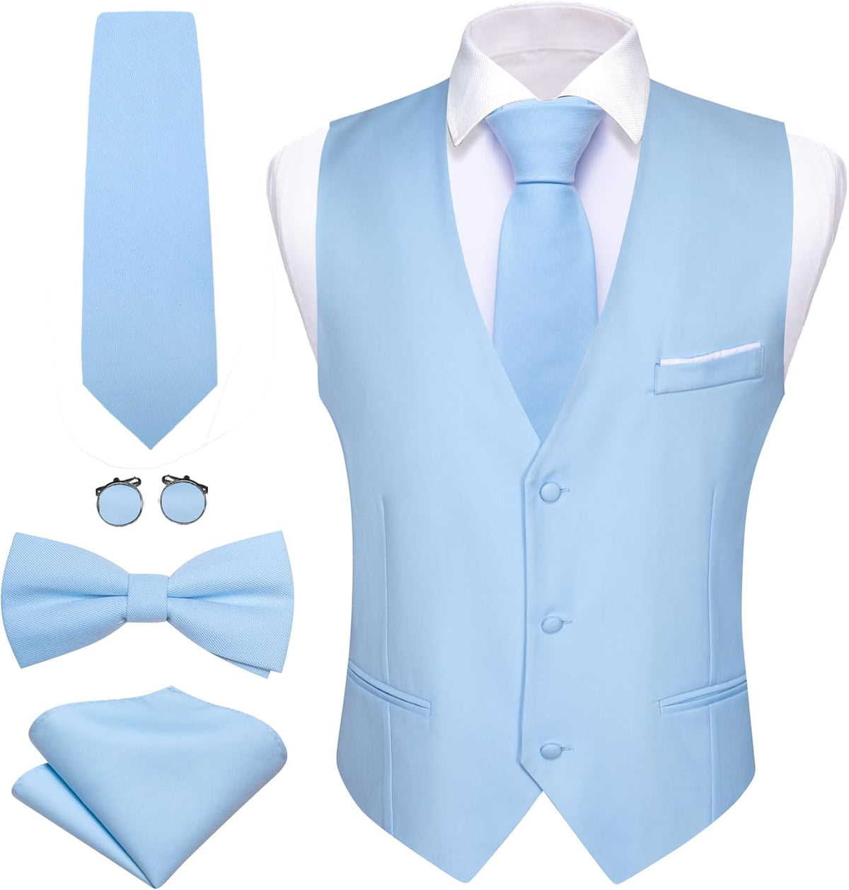 Men's Formal Suit Vest Set - Five-Piece Slim Fit V-Neck Waistcoat with Tie and Bow Tie - Small