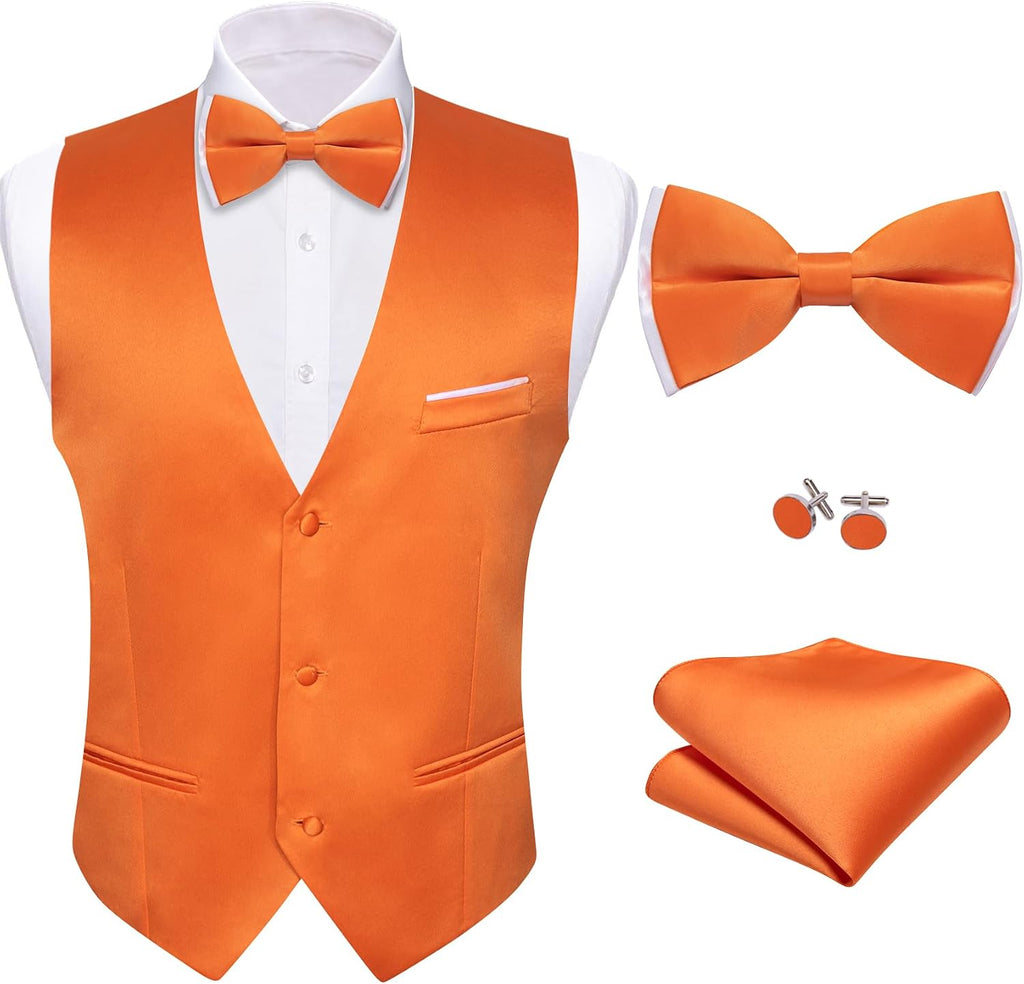 Men's Suit Vest and Bow Tie Set - Four-Piece V-Neck Slim Fit Waistcoat for Weddings and Proms - Medium