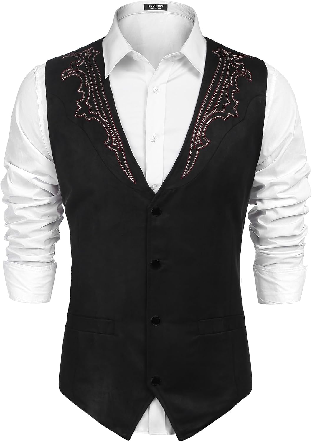 Men's Suede Western Vest - Slim Fit Cowboy Waistcoat with Two Pockets and Button Closure - Small